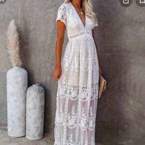 Vici Aakaa White Lace Maxi Dress